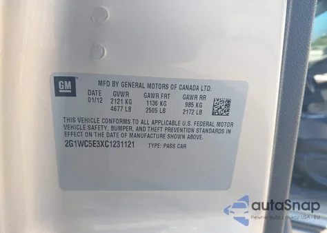 2012 Chevrolet Impala Ltz from USA, damaged, VIN 2G1WC5E3XC1231121